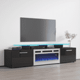 thumbnail image 2 of Rova WH-EF Fireplace TV Stand for TVs up to 85", Modern High Gloss 75" Entertainment Center, Electric Fireplace TV Media Console with Storage Cabinets and LED Lights, 2 of 7