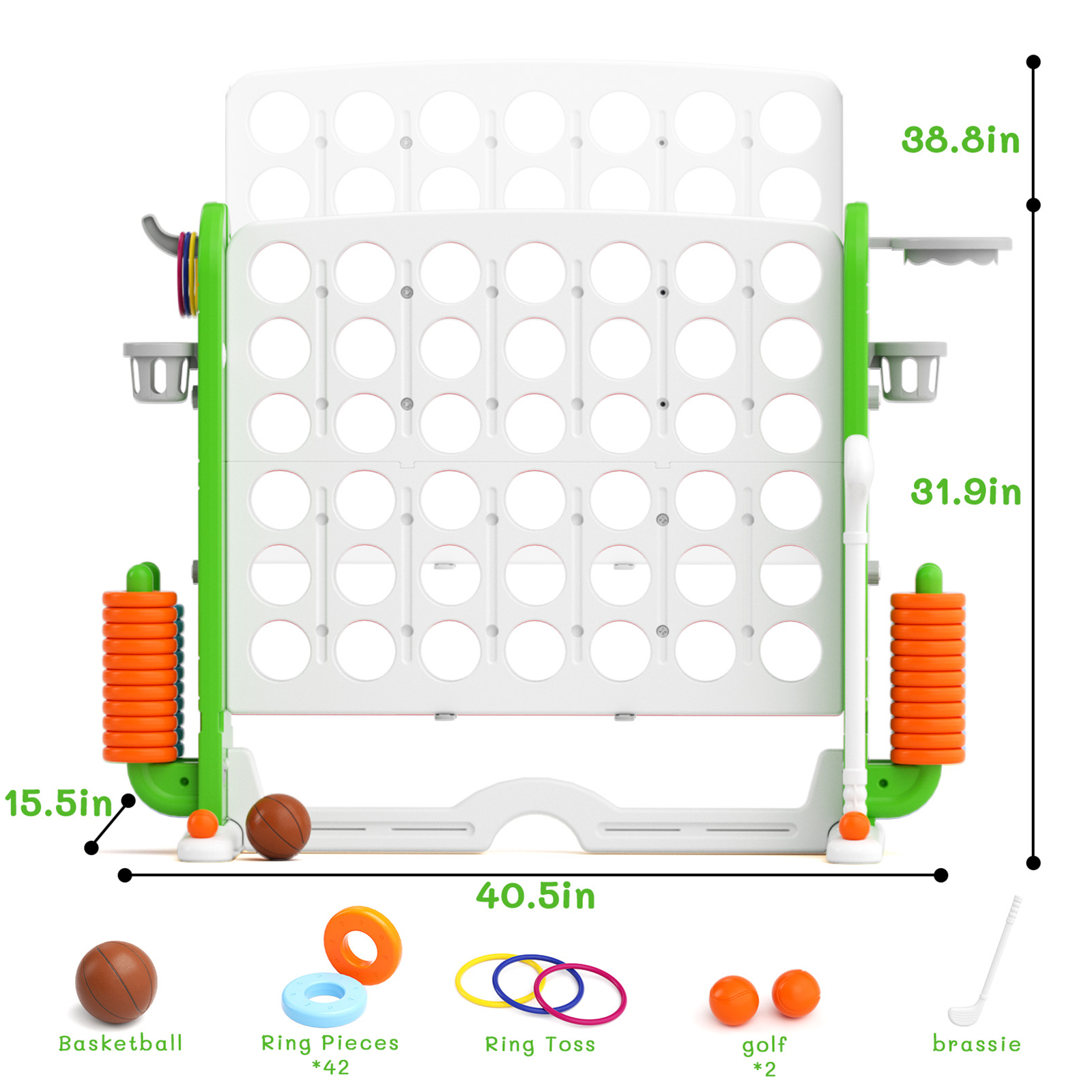 XJD Jumbo 4-to-Score Giant Game Set 4-in-a-Row Connect Game for Adults Kids Family Fun Height Adjustable w/ Golf Set, Green