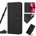 thumbnail image 1 of For Iphone 14 Skin Feel Heart Pattern Leather Phone Case With Lanyard (Black),iPhone 16 Pro Max, 1 of 6