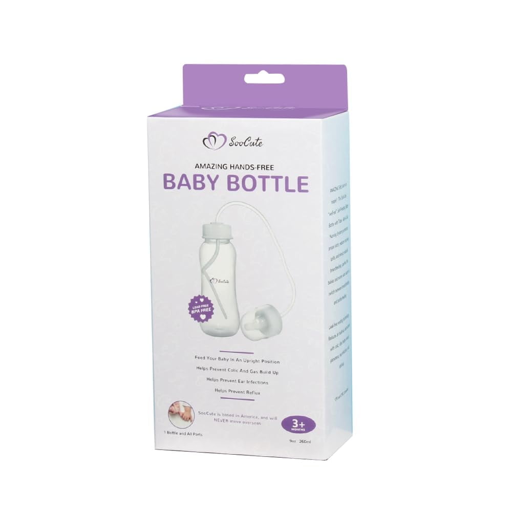 Hands-Free Baby Bottle - Anti-Colic Nursing System 9 oz Baby Bottle with Fast Flow Nipple/Teat 3m+ with Tube Straw Feeding System for Toddler 1 Year + (1 Bottle - Soo Cute)