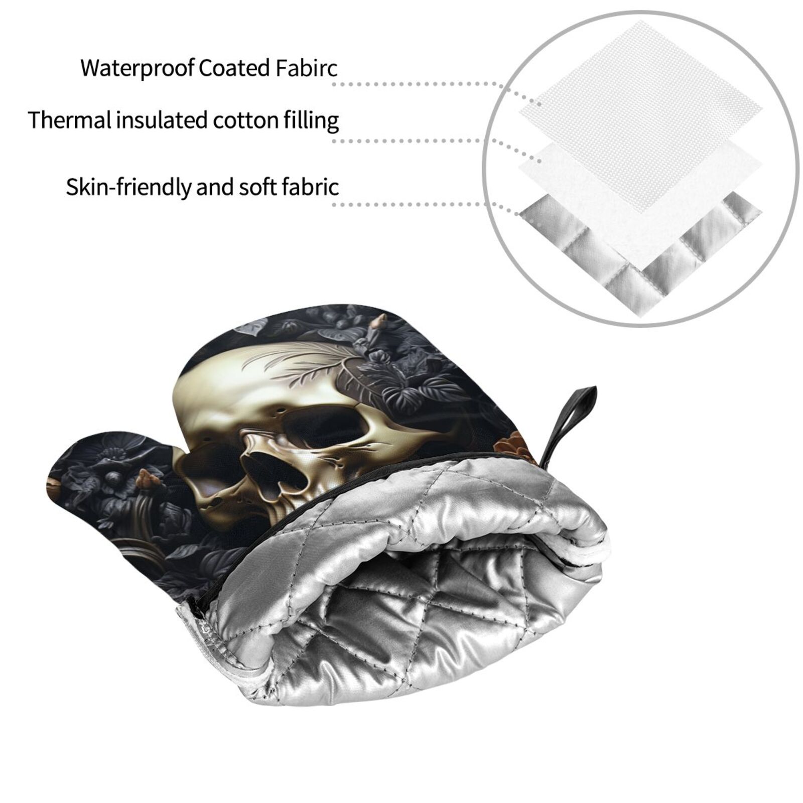 Death Skull Gothic Art Black 4Pcs Oven Mitts and Pot Holders Sets Oven Kitchen Gloves Hot Pads for Cooking BBQ Baking Grilling
