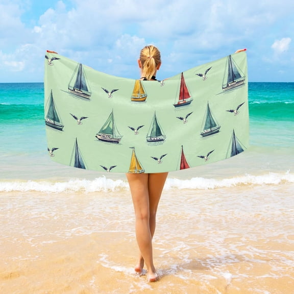 Ryvnso Sailboats Vintage Beach Towel Quick Dry Swimming Yoga Beach Towels Large Sand Free Microfiber Towel 31"W x 71"L