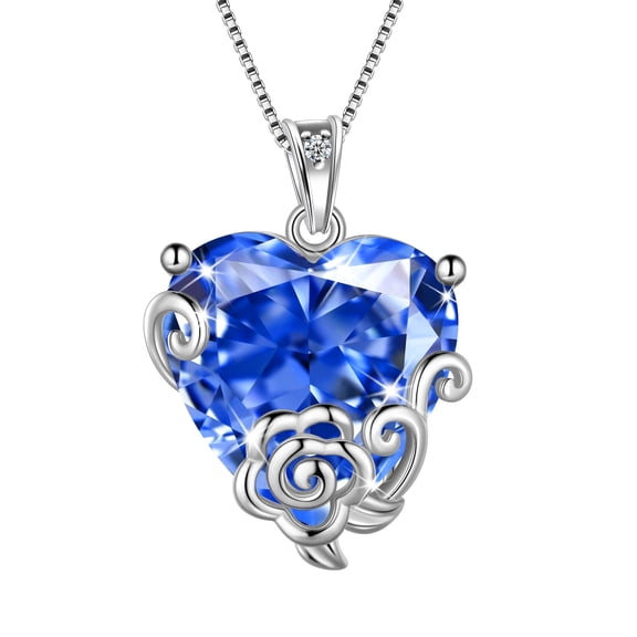 Juwaliy Women Heart Necklace December Birthstone Tanzanite Jewelry 925 Sterling Silver Flower Rose Pendant Mother Christmas Valentines Birthday Gifts