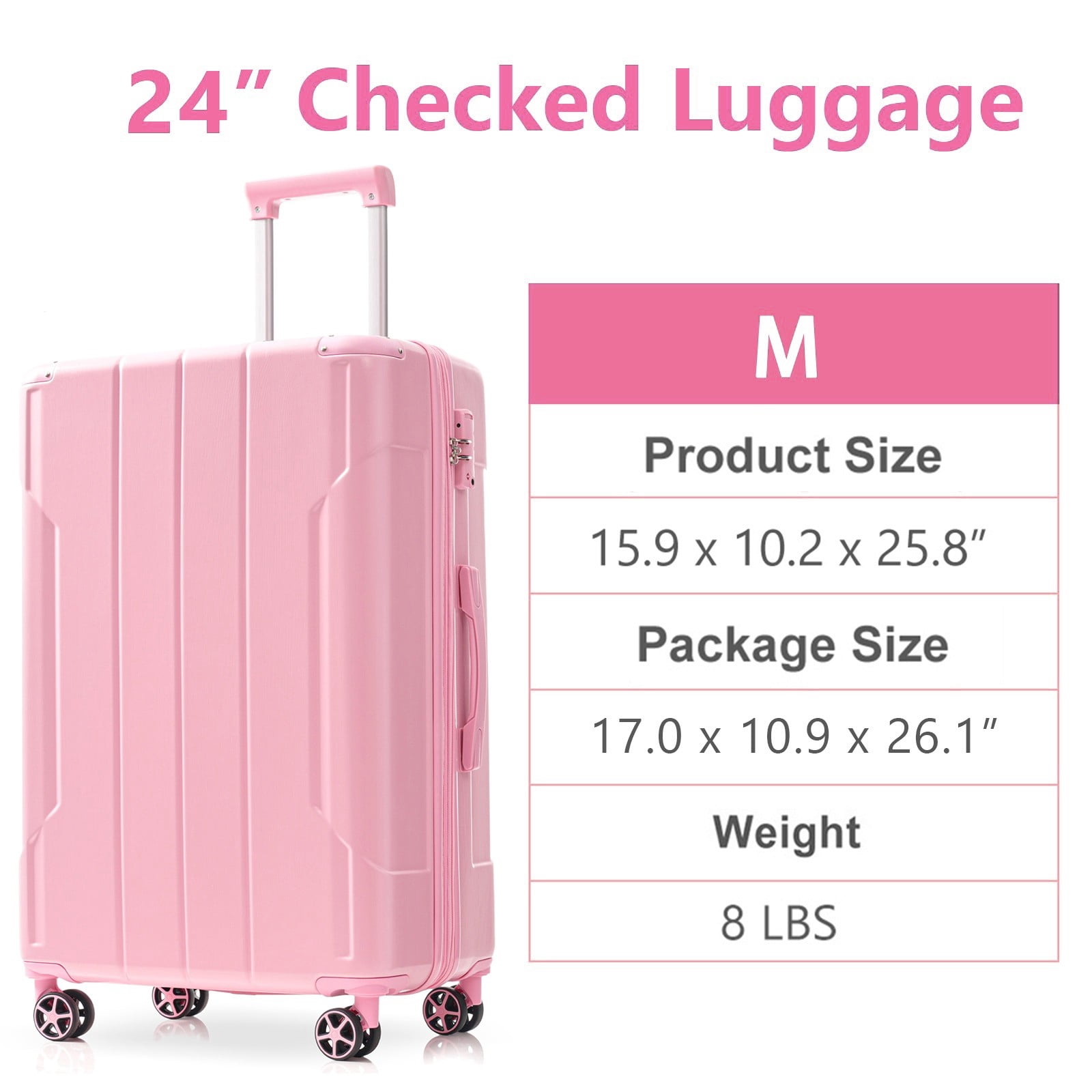 24" ABS Checked Luggage with TSA Lock, 25% Expandable, Double Spinner Wheels, 3-Level Telescopic Handle, Lightweight Durable Suitcase for Long-Distance Trips