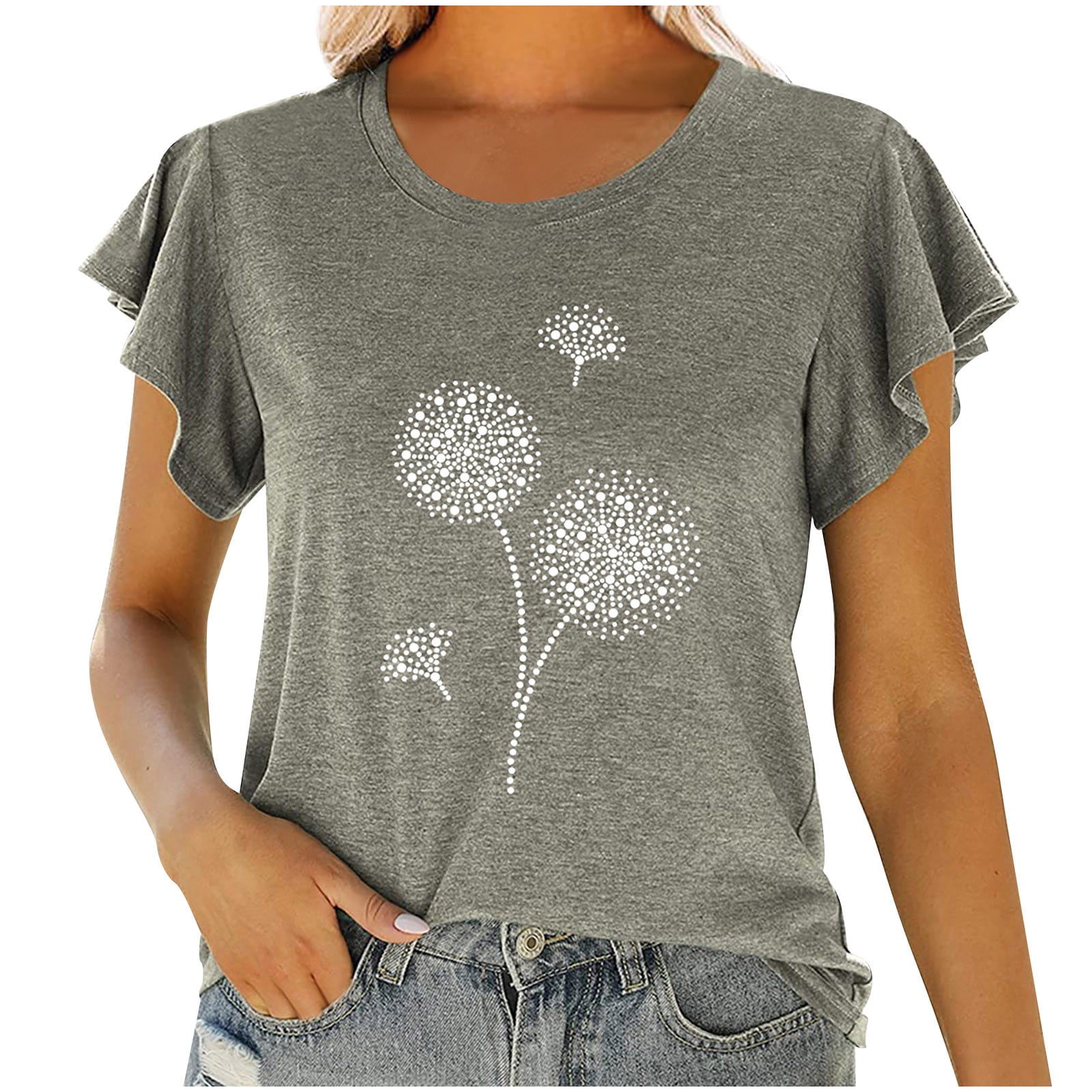 Birdeem Fashion Women Round Neck Short Sleeve Ruffle Printing T-Shirt Tops Summer Blouse