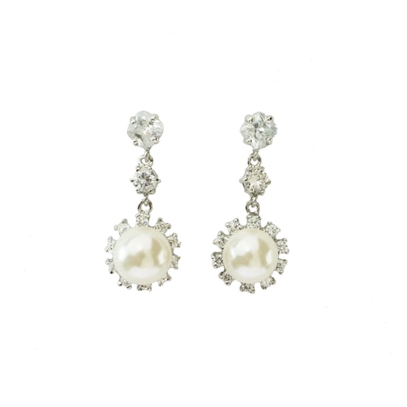 Elegant Glass Pearl Drop Earrings with Austrian Crystal Accents - 1 Inch Wedding Jewelry