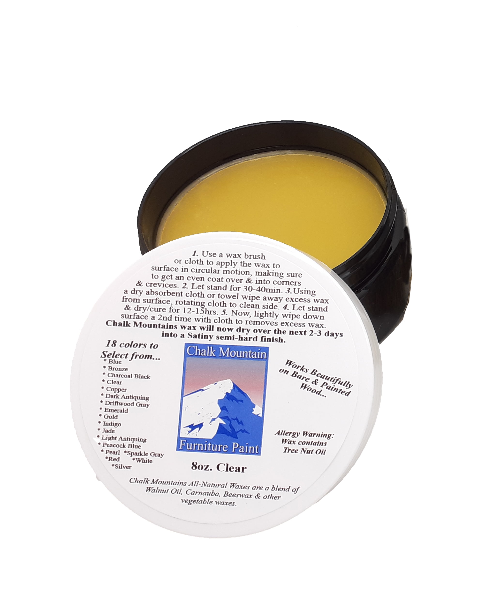 Chalk Mountain Brushes - 8oz Clear Furniture Finishing Wax. 100% All Natural
