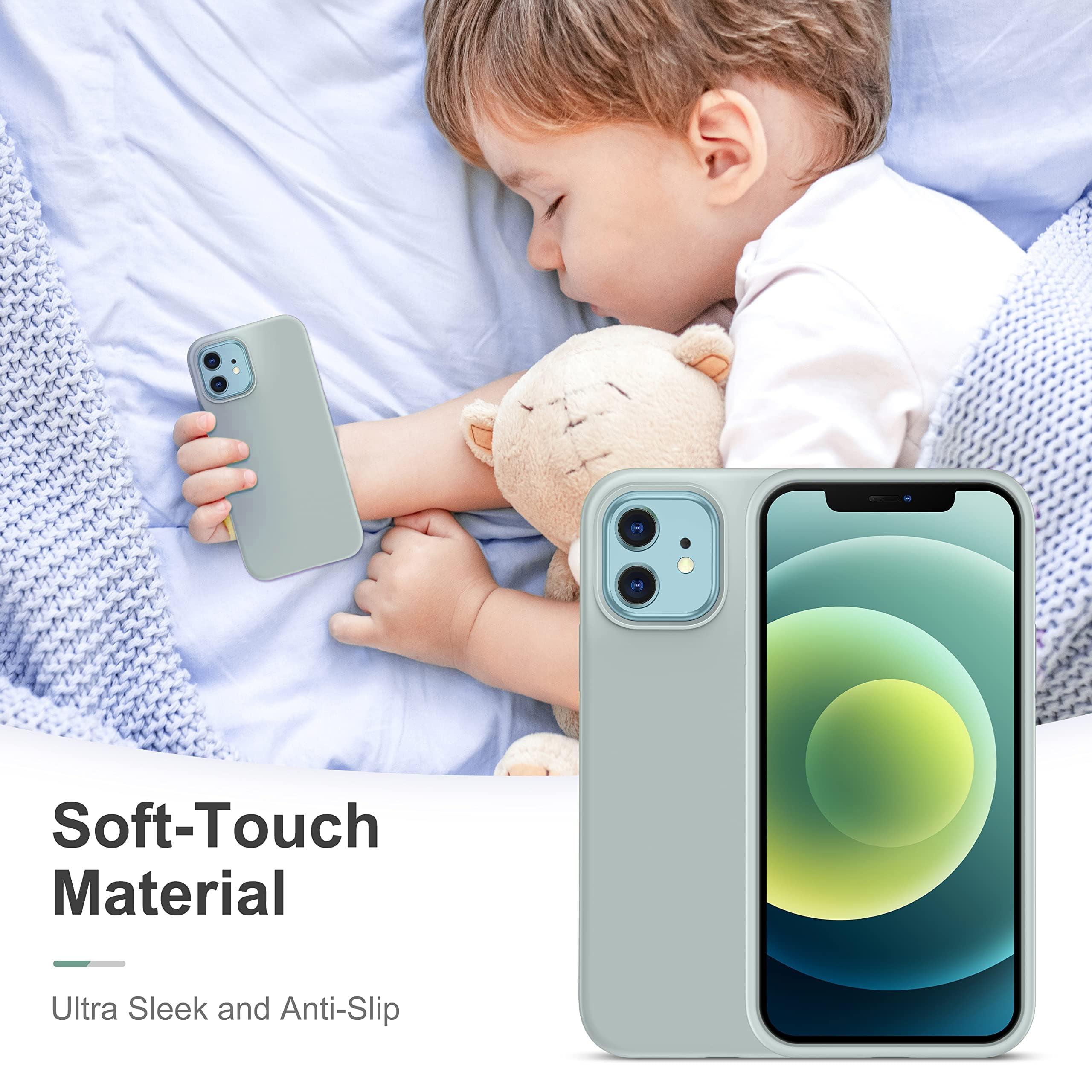 CellEver Heavy-Duty Silicone Case for iPhone 12/12 Pro - Two Shatterproof Glass Screen Protectors, Military Drop Protection, Scratch-Free Interior, Light Mint