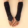 thumbnail image 2 of Daznico Elegant Satin Opera Long Stretch Elbow Length Formal Evening Party Mitten with Finger Slit and Ruffle Design,Mardi Gras Clothing,One Size, 2 of 4