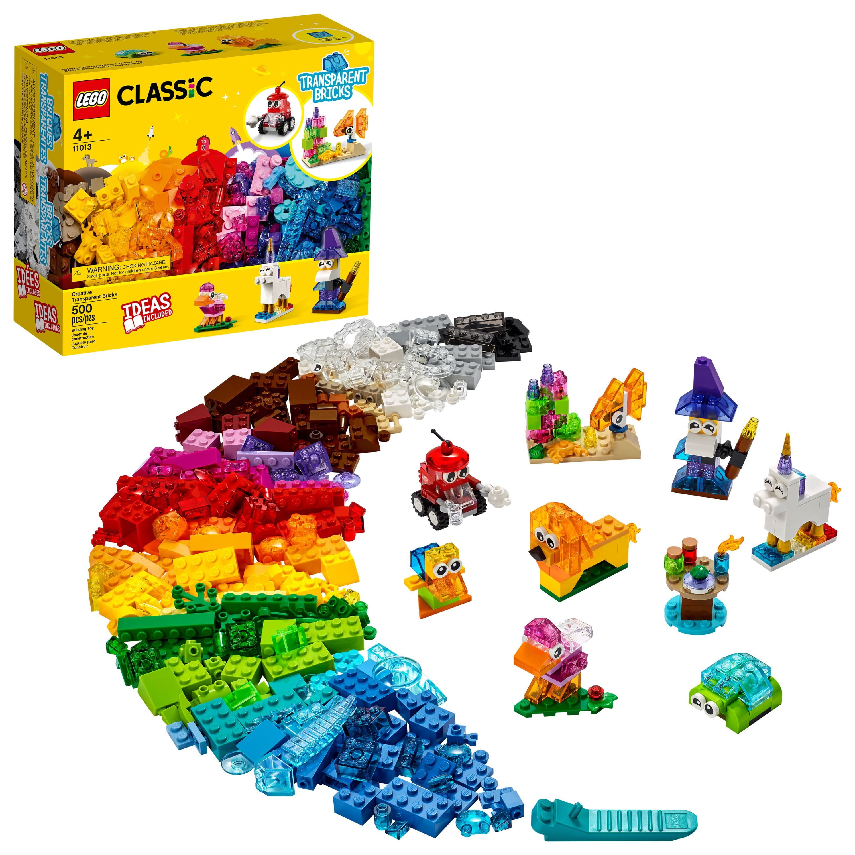 omgive fad Besiddelse LEGO Classic Creative Transparent Bricks Building Set 11013 with Wizard and  Animal Figures Including Unicorn, Lion, Bird, and Turtle Toys, Preschool  Learning Toy for 4 Plus Year Old Kids - Walmart.com