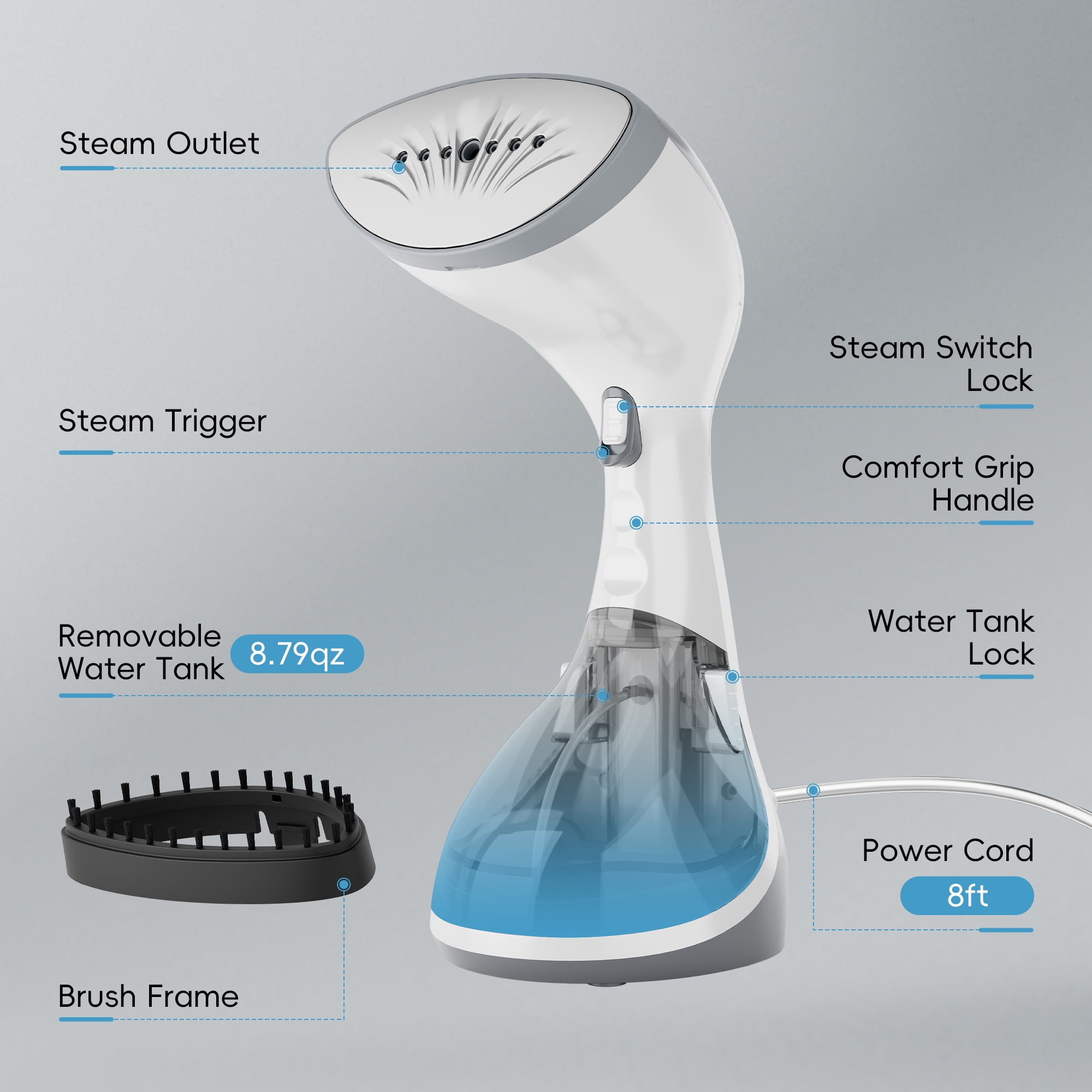 WHALL Handheld Steamer for Clothes, Handheld Garment Steamer with Large 260ml Tank, 25 Second Heat Up, 1200 Watts