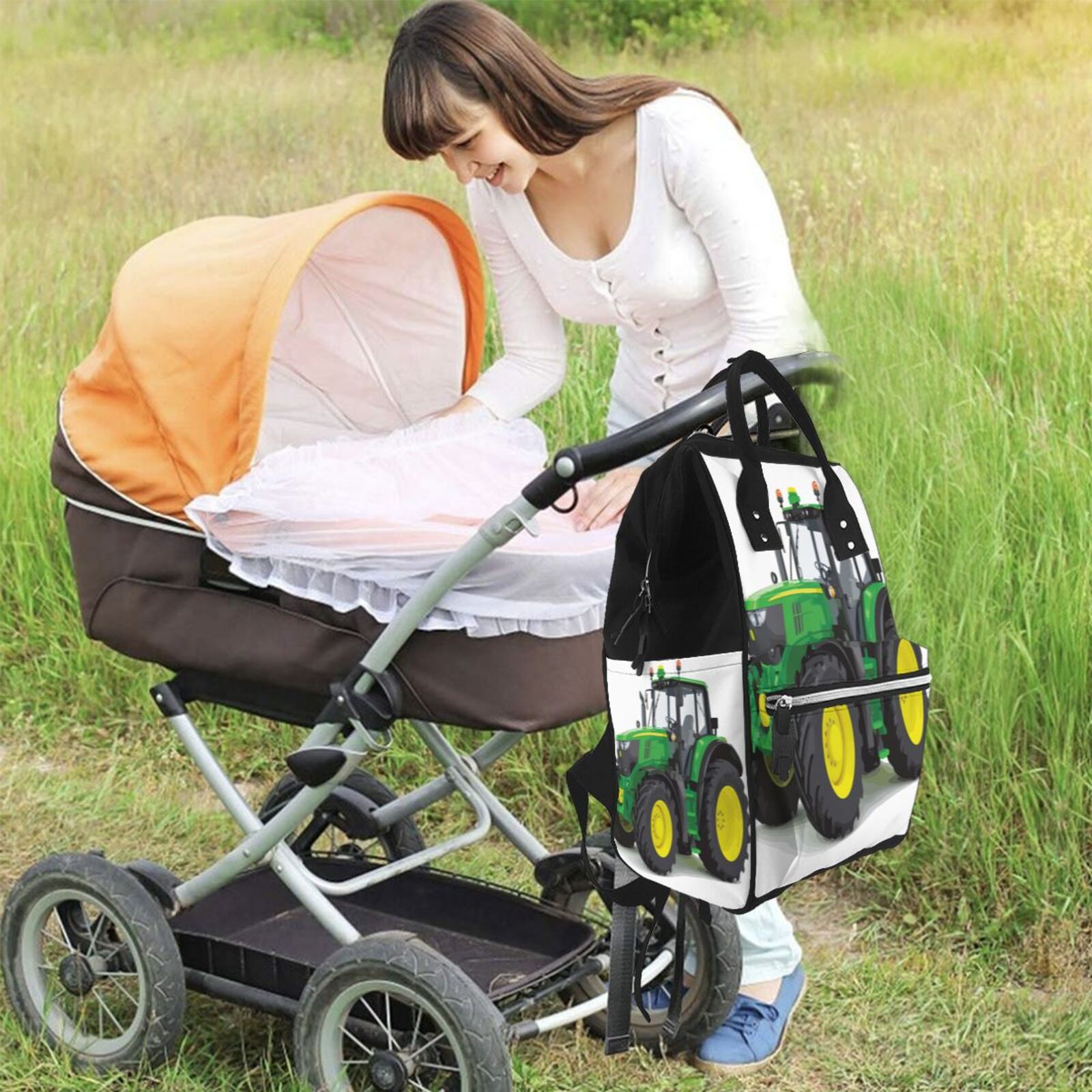 Fuzoiu big farm tractor Print Diaper Bag Backpack,Baby Essentials Travel Tote,Multi function Waterproof Diaper Bag, Travel Essentials Baby Bag - Unisex