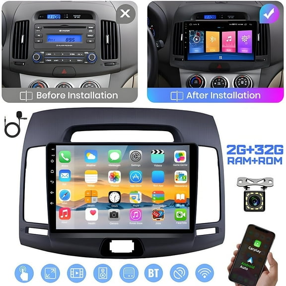 2 32G Android 13 Radio for Hyundai Elantra 2006-2012, 9" Touchscreen CarPlay Android Auto Stereo with HiFi GPS Navigation Bluetooth WiFi FM RDS Backup Camera