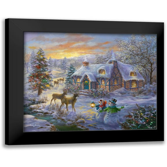 Christmas Cottage 14x12 Black Modern Framed Museum Art Print Titled - Boehme, Nicky