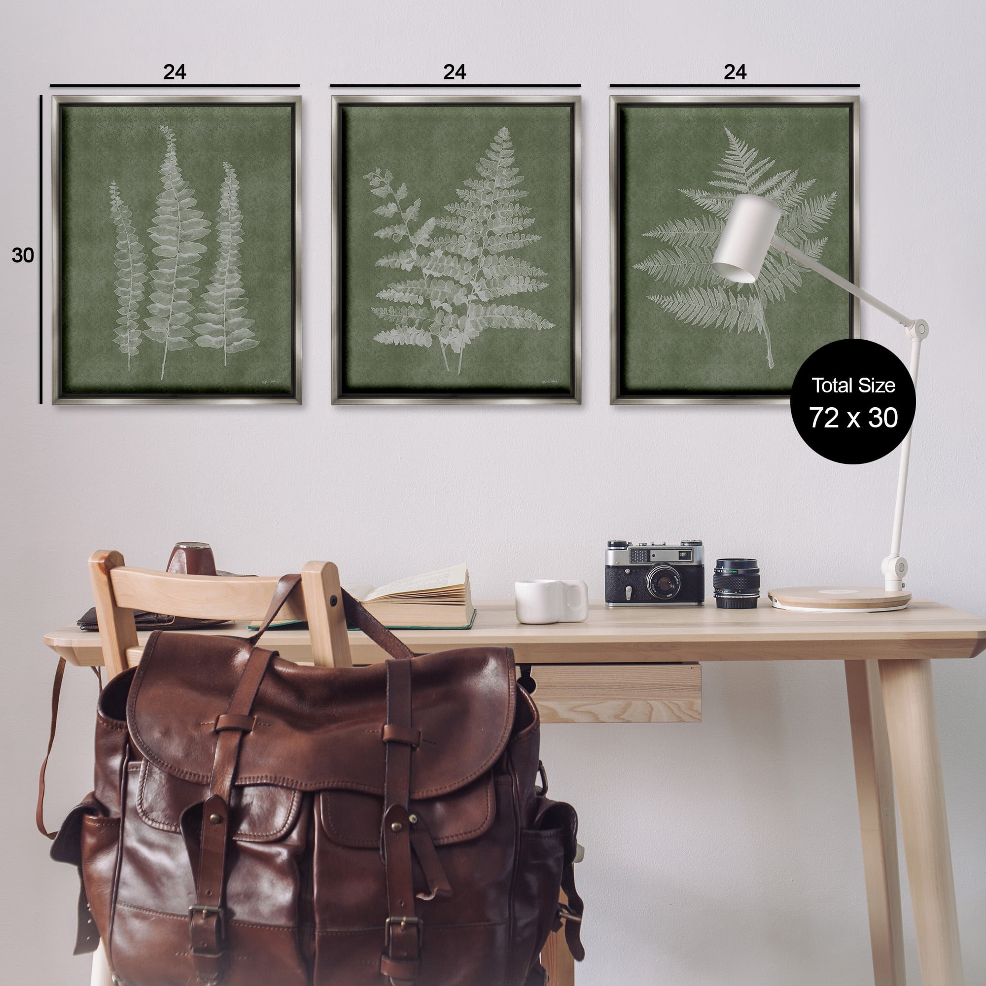 Stupell Industries Vintage Fern Silhouettes Botanical & Floral Painting Gray Floater Framed Canvas Art Print Wall Art, 25 x 31, Set of 3