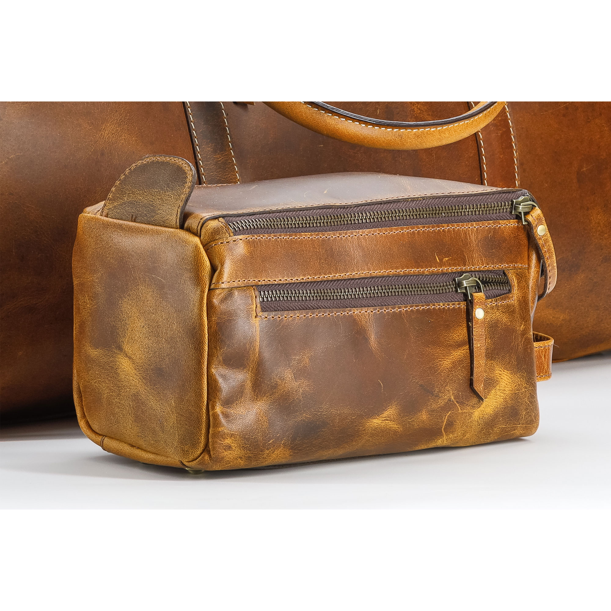 Men’s Full Grain Buffalo Leather Duffel Bag with Toiletry Kit – 24" Handmade Weekender Travel Bag with YKK Zippers & Brass Hardware