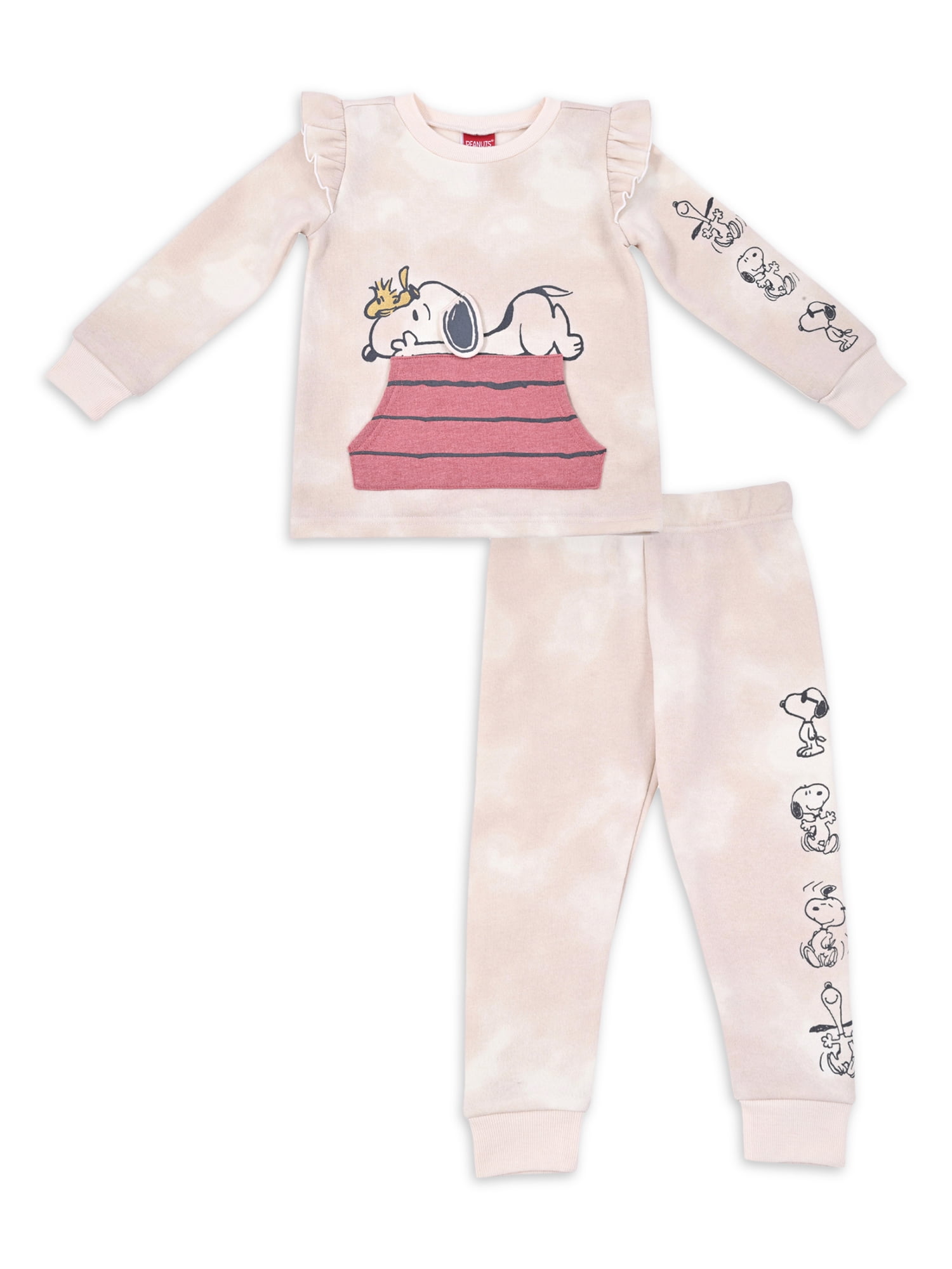 Peanuts Baby and Toddler Girl Jogger Pant and Crew Neck, 2 Piece Outfit Set, 12 Months-5T