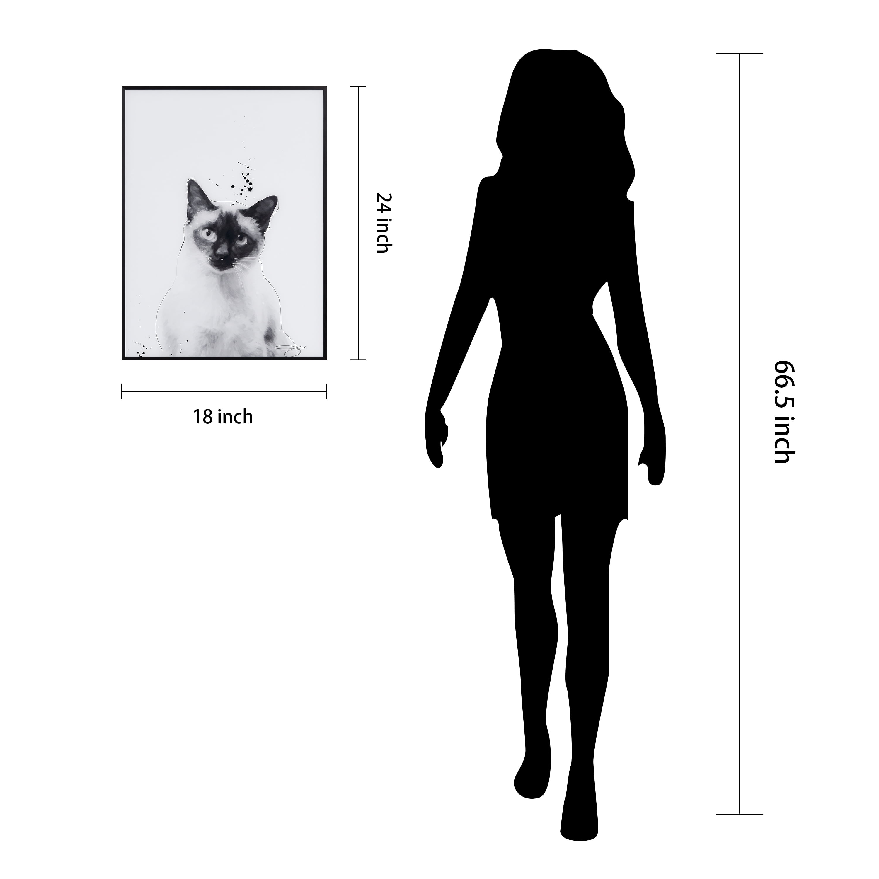 "Siamese" Black and White Pet Portraits on Reverse Printed Art Glass, Minimally Encased on Black Anodized Aluminum Frame