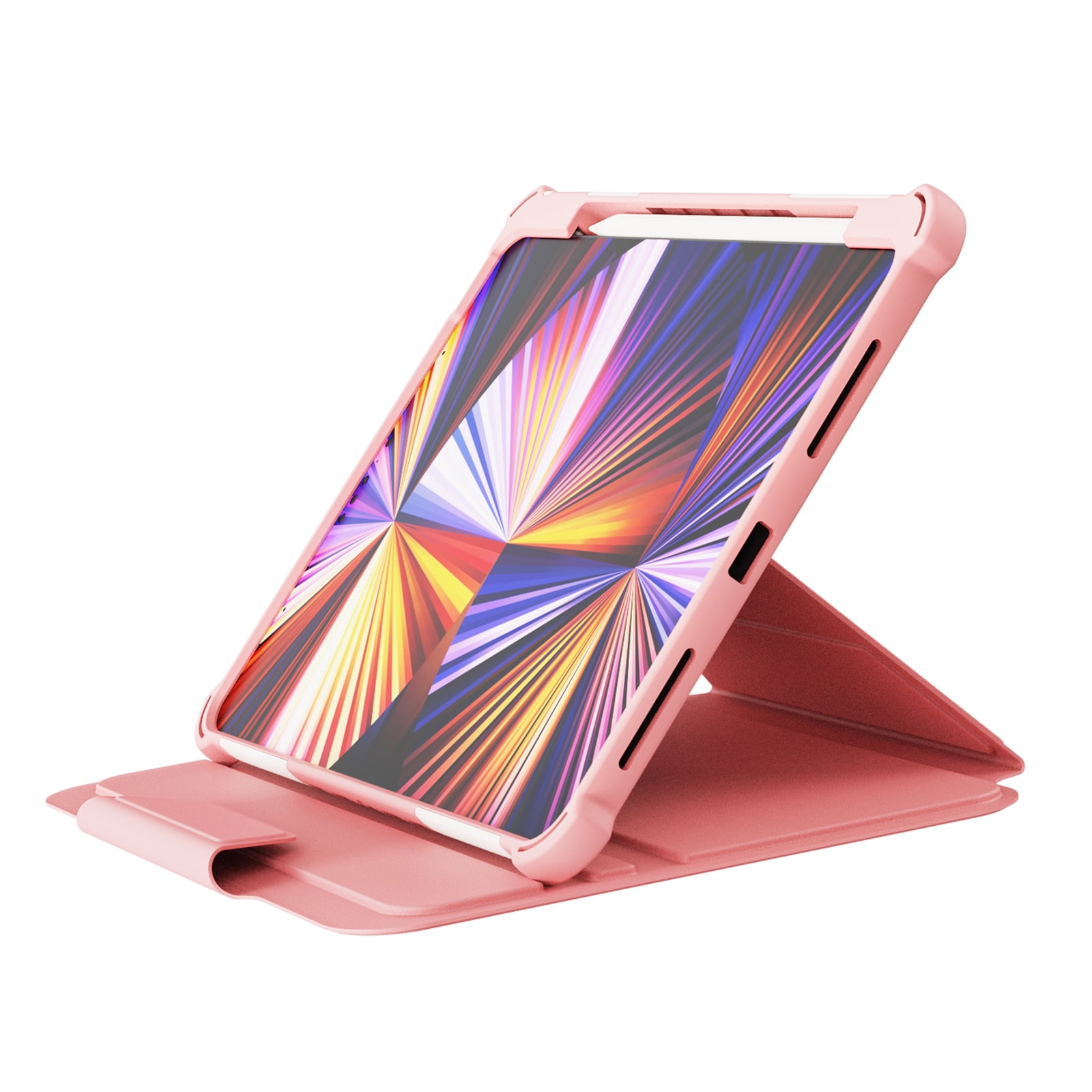 Dteck Case for iPad Pro 11" 4th/3rd/2nd/1st Gen (2022/2021/2020/2018),iPad Air 5th 4th Gen Magnetic Leather Shockproof Rubber Rugged Case Rotatable Kickstand with Pencil Holder Heavy Duty Cover,Pink