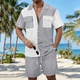 thumbnail image 4 of Kakii Men's 2 Piece Casual Beach Outfit Set - Color - Block Short Sleeve Buttoned Collar Shirt with 2 Pockets & Elastic Waist Breathable Shorts, Lightweight Summer Vacation Wear, 4 of 6