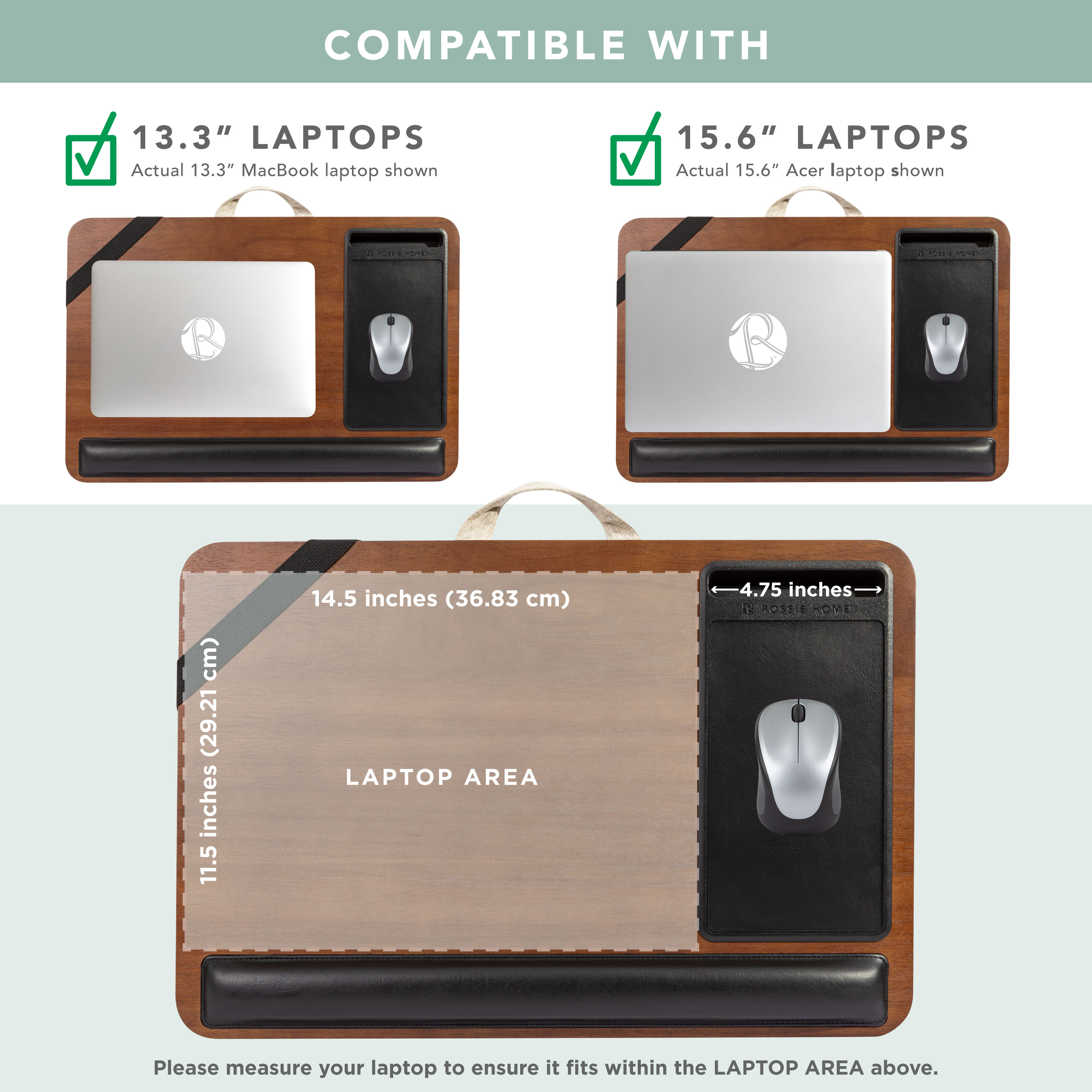 Rossie Home Premium Wood Lap Desk with Wrist Rest, Mouse Pad and Phone Holder, Java Acacia