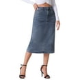 thumbnail image 1 of Faldas de mezclilla para mujer INSPIRE CHIC, de cintura alta, con cremallera, abertura trasera, midi, con bolsillos, gris azul XL, 1 of 5