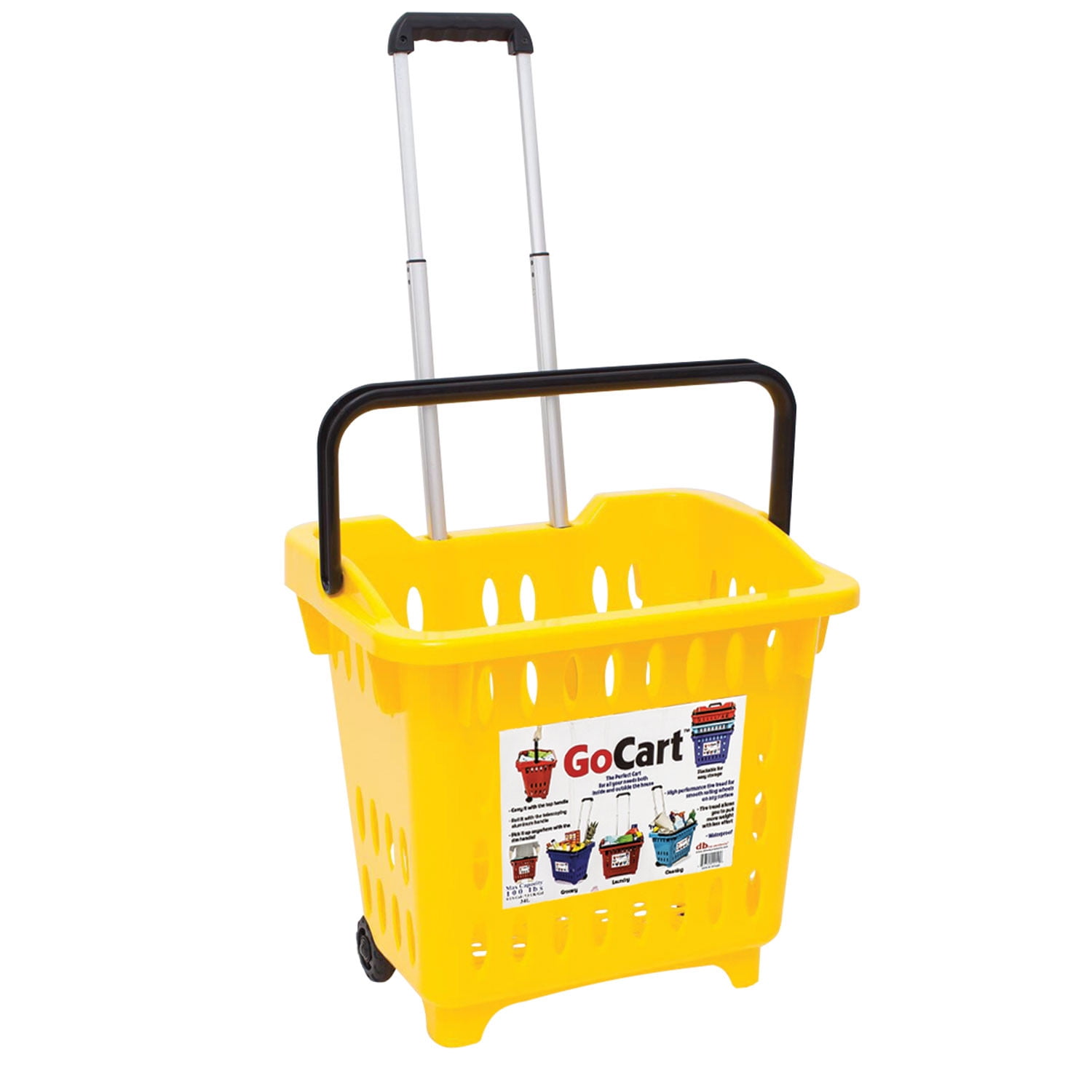 Gocart Rolling Shopping Basket Cart Laundry With Collapsible Handle Yellow Walmart Com