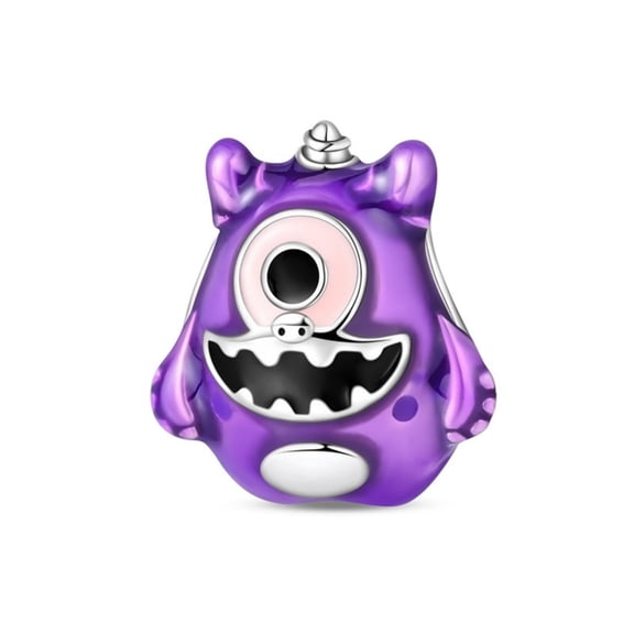 KUNSIR 925 Sterling Silver Charm Purple One-Eyed Creature Beads For 3mm Bracelet
