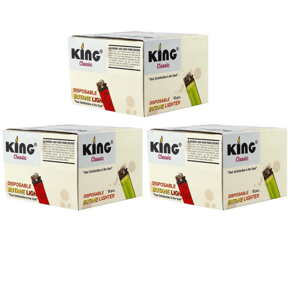 King Classic Disposable Butane Lighters Assorted Colors 50 Lighters Per Box 150 Count (Pack Of 3) BIG 3 SAVE