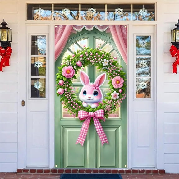 Tupukom Easter Party Decorations Door Cover 72x35 Inch Door Cover Photo Backdrop forr Front Door Welcome Spring Easter Seasonal Hanging Decorations