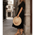 thumbnail image 3 of Summer Dress for Women Womens Spring Dresses 2026 Casual Short Sleeve V Neck Drawstring Wedding Guest Maxi Dresses Boho Beach Long Dress, 3 of 6