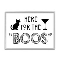 Here For Boos Halloween Typography Black Cat Motif Holiday Graphic Art Framed Art Print Wall Art