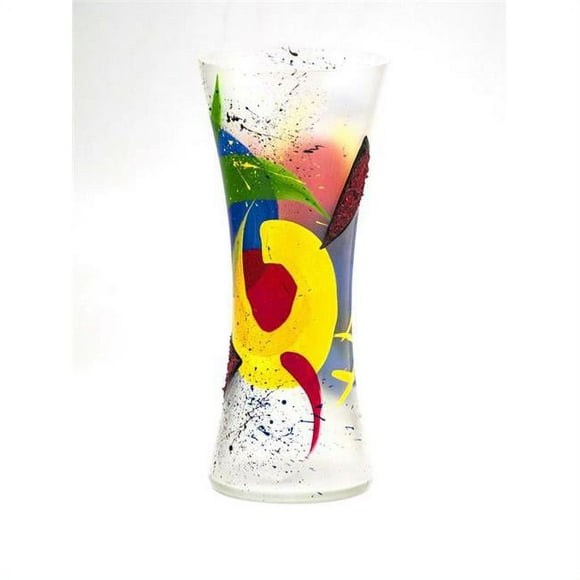 B2 Studio 7756-300-sh062 12 in. Hand Painted Art Glass Table Vase for Flowers, Multicolor
