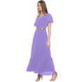 thumbnail image 2 of eloria Women's Georgette Frilled Design V Neck Sleevless Party Long Maxi Dress, Color : Baby Purple | Size : XS, 2 of 5