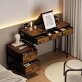 thumbnail image 2 of Tocador con espejo plegable, tocador con espejo táctil LED ajustable, tocador con 3 cajones y 2 gabinetes para maquillaje y niñas, muebles de dormitorio de maquillaje simples y modernos, 2 of 2