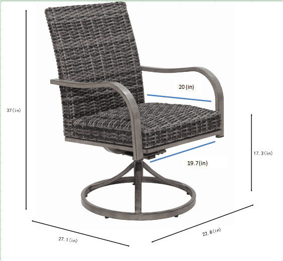 Outdoor Wicker Swivel Dining Chair Set of 2, 360° Swivel Rattan Patio Chairs with All-Weather Wicker & Iron Frame for Garden, Deck, Porch, Grey
