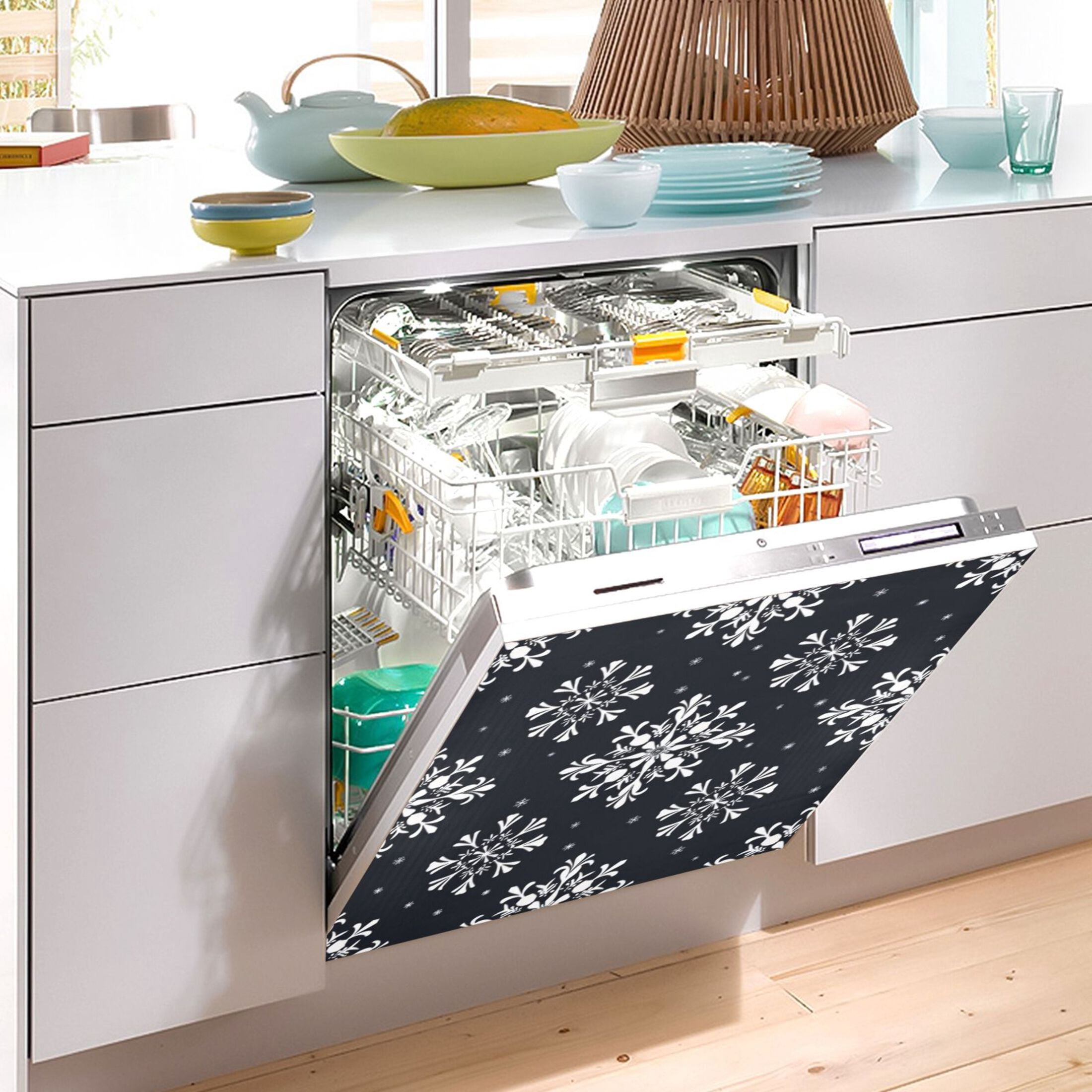 Dishwasher Magnetic Sticker 23x26 Inch Refrigerator Magnetic Sticker Washing Machine Magnetic Sticker Kitchen Panel Magnetic Sticker Home Decor Snowflake with Black Background