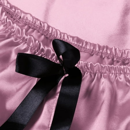 HYSYSB Nightgowns for Women balconette Bras for Women nighty for Women spaghetti Strap Nightgown pajamas Satin Silk Bow Underwear Lingerie Sleepwear Nightdress Satin chemise for Women Hot Pink L
