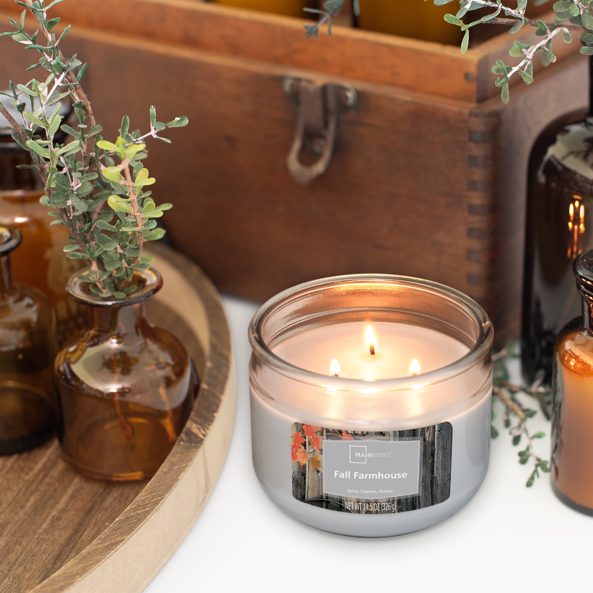 Mainstays Fall Farmhouse 3 Wick Candle, 11.5 oz