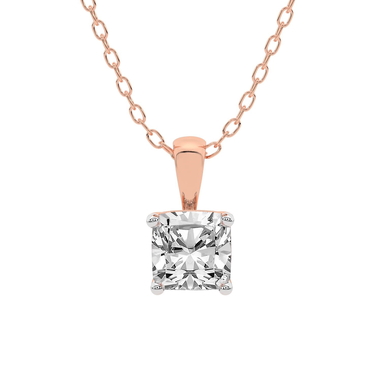 Diamond Pendant Necklace For Women | 2 Carat IGI Certified Cushion Shape  Lab Grown Diamond | Martina Solitaire Lab Diamond Pendant Necklace In 14K 