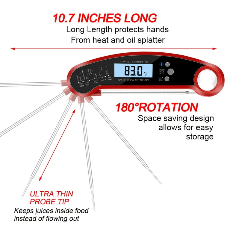 Saferell Instant Read Meat Thermometer for Cooking, Fast & Precise Digital Food  Thermometer with Backlight, Magnet, Calibration, and Foldable Probe for  Deep Fry, BBQ, Grill, and Roast Turkey(Red) 