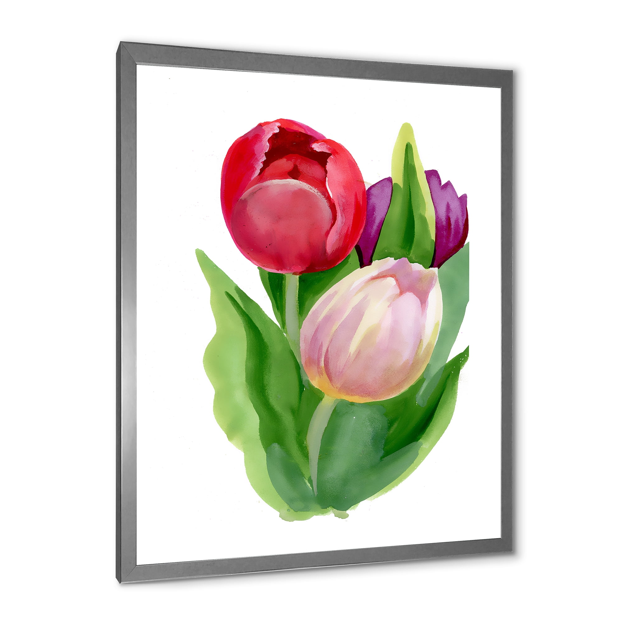 Designart 'Beautiful Tulip Flowers Red and Pink' Traditional Framed Art Print