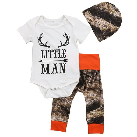 Newborn Kids Baby Boys Little Man Tops Romper Camo Pants Deer Outfit Clothes