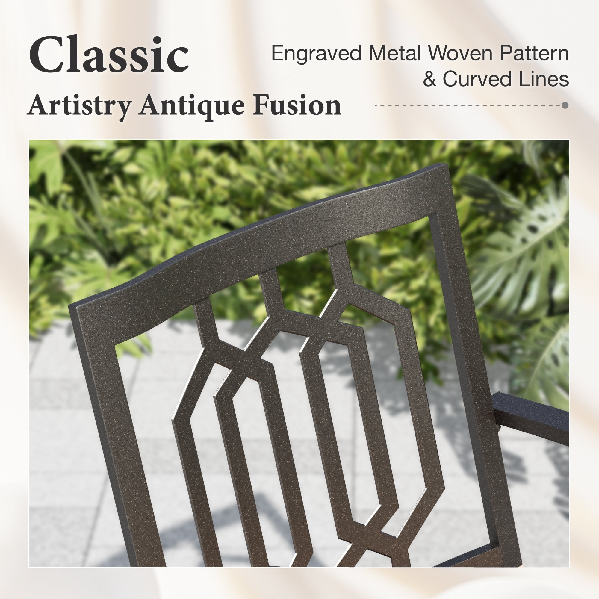 MF Studio Set of 2 Outdoor Patio Dining Stackable Chairs,All-Weather Steel Frame, Geometric Back, Black