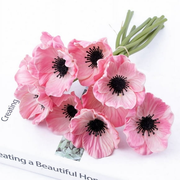 Namzi Anemone - 10 PCS Bouquet Real Touch Artificial Flowers for Floral Arrangements and Home Decor (11.5 Inches) (Pink)