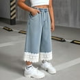 thumbnail image 5 of LIJCC Toddler Baby Girls Daily Jeans Straight Wide Leg Lace Denim Pants Elastic High Waist Denim Trousers Fashionable Casual Jeans(Blue,5-6 Years), 5 of 6