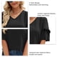 thumbnail image 4 of Top de verano para mujer, camisa informal con cuello en V y mangas cortas cónicas con farol de punto Jacquard, color negro L, 4 of 5