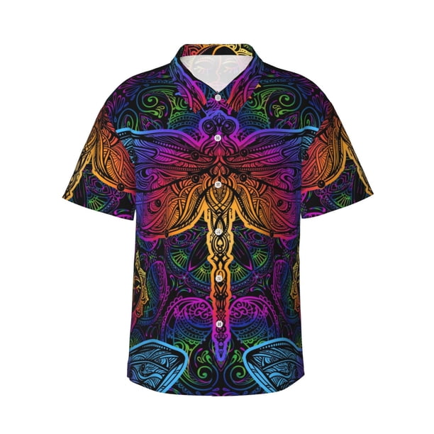 Fotbe Indian Mandalas Dragonfly Camisa Hawaiana para Hombre Unisex – Camisa Casual de Verano con Botones de Manga Corta de Algodón y Lino,XX-Large