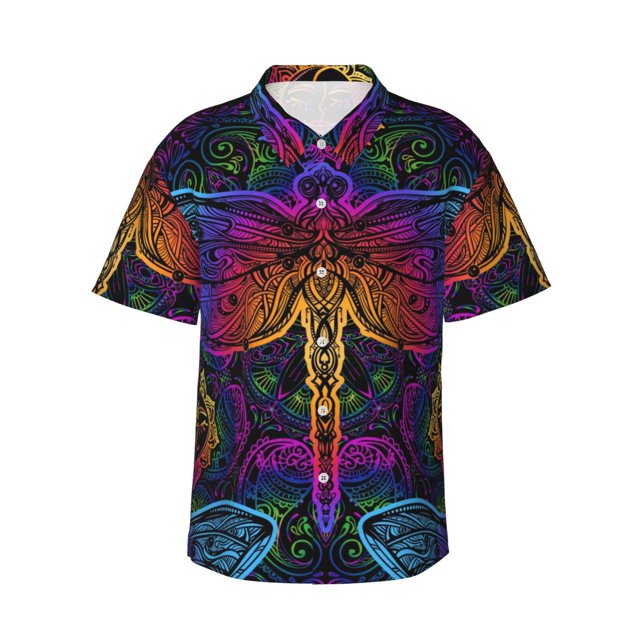 Balery Indian Mandalas Dragonfly Camisas hawaianas de manga corta para hombre, camisas playeras de corte holgado, camisas de vacaciones con botones,Medium