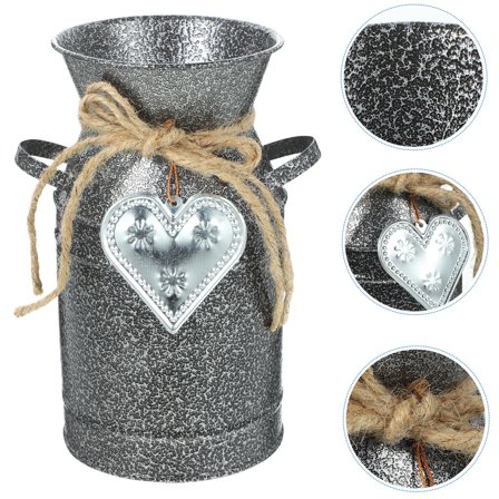WASHWEPE Metal Jug Vase Iron Rustic Design Silver 1Pcs 3.9X3.9X7.5in